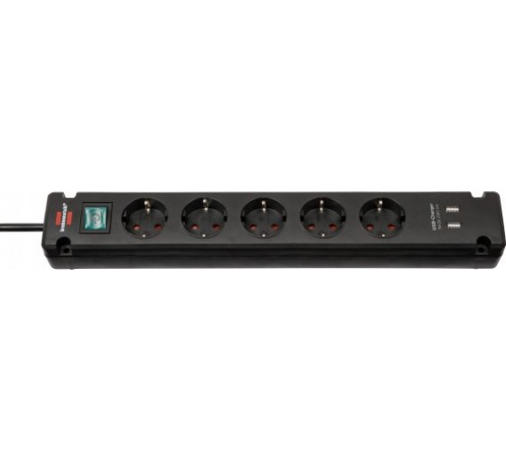 Elektros prekės. Prailgintuvai, ilgikliai ritės. Ilgiklis 5l+2USB 3m 3G1,5 su jungikliu antracito 