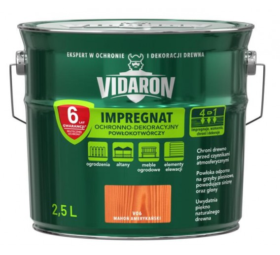 Dažai. Medienos apsaugos ir dekoravimo priemonės. Impregnantai. Impregnantas VIDARON amerikos raudonmedis V06, 2,5l 