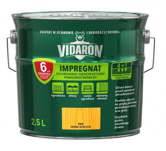 Dažai. Medienos apsaugos ir dekoravimo priemonės. Impregnantai. Impregnantas VIDARON auksinė pušis V02, 2,5l 