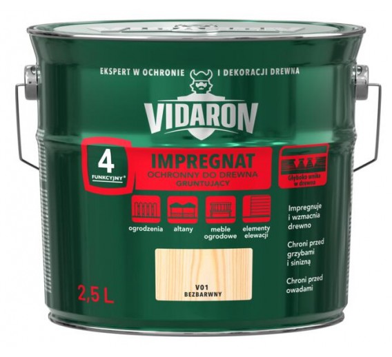Dažai. Medienos apsaugos ir dekoravimo priemonės. Impregnantai. Impregnantas VIDARON bespalvis V01, 2,5l 