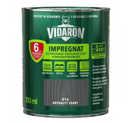 Dažai. Medienos apsaugos ir dekoravimo priemonės. Impregnantai. Impregnantas VIDARON pilkas antracitas V16 0,7l 