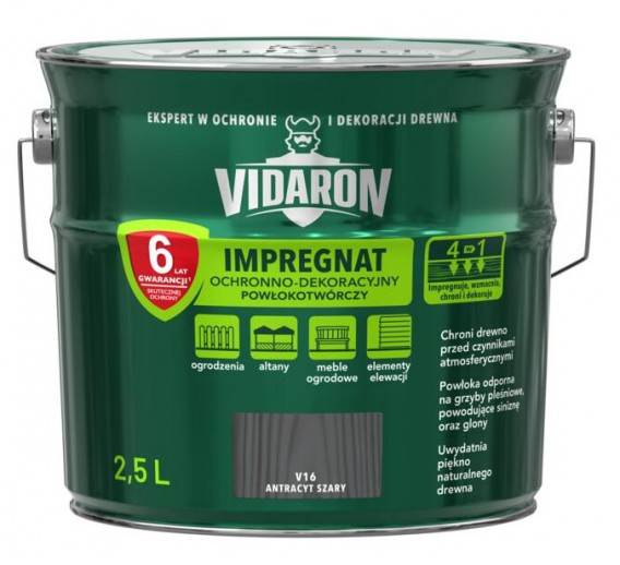 Dažai. Medienos apsaugos ir dekoravimo priemonės. Impregnantai. Impregnantas VIDARON pilkas antracitas V16 2,5l 