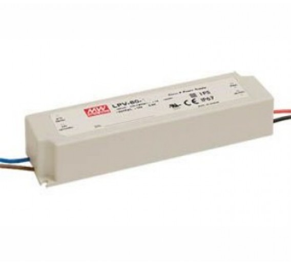 Elektros prekės. Moduliniai automatikos komponentai. Maitinimo šaltiniai, įkrovikliai. Impulsinis maitinimo šaltinis LED 12V 5A IP67 Mean Well 