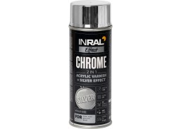 Dažai. Dažai, dažymo įrankiai, dažymo juostos. Aerozoliniai dažai, lakas, gruntas. INRAL CHROME sidabrinis lakas aerozol.akrilinis 400ml 