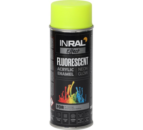 Dažai. Dažai, dažymo įrankiai, dažymo juostos. Aerozoliniai dažai, lakas, gruntas. INRAL FLUORESCENT geltoni aeroz. 400ml 