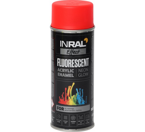 Dažai. Dažai, dažymo įrankiai, dažymo juostos. Aerozoliniai dažai, lakas, gruntas. INRAL FLUORESCENT raudoni aerozoliniai dažai 400ml 