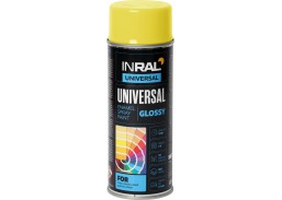 Dažai. Dažai, dažymo įrankiai, dažymo juostos. Aerozoliniai dažai, lakas, gruntas. INRAL UNIVERSAL geltoni RAL 1018 400ml dažai 