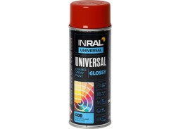 Dažai. Dažai, dažymo įrankiai, dažymo juostos. Aerozoliniai dažai, lakas, gruntas. INRAL UNIVERSAL raudoni RAL3002 aeroz. 400ml 