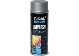 Dažai. Dažai, dažymo įrankiai, dažymo juostos. Aerozoliniai dažai, lakas, gruntas. INRAL UNIVERSAL sidabrinis chromas RAL 9006 400ml 