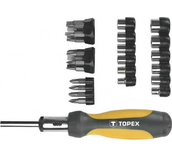 Darbo įrankiai. Mechaniniai įrankiai. Raktų ir galvučių rinkiniai. Galvučių komplektai. Įrankių rinkinys T-39D356, 34 vnt. 
