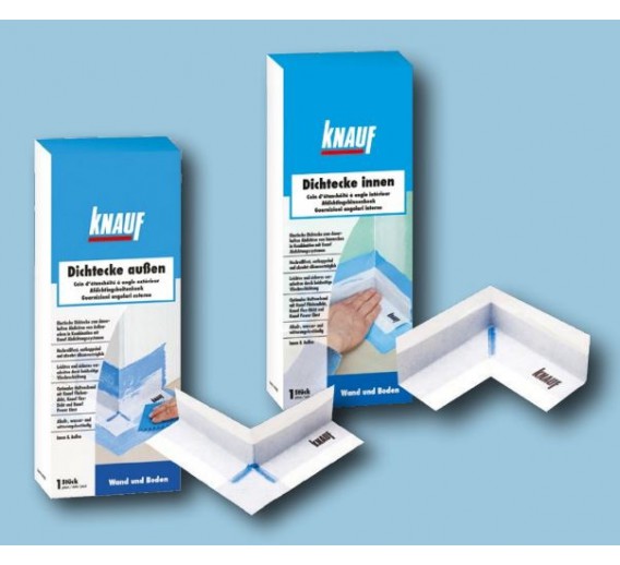 Statybinės medžiagos. Hidroizoliacinės medžiagos. Hidroizoliaciniai kampai, juostos, manžetai. Išorinis kampas sandarinimui Knauf 