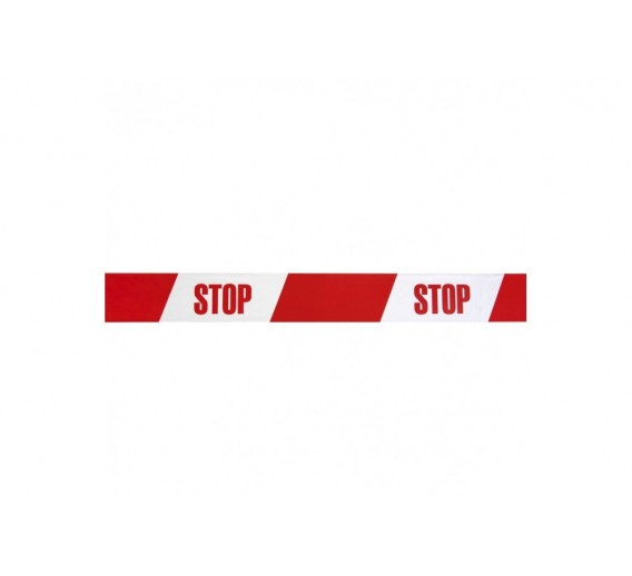 Darbo saugos prekės. Saugos ženklai, aptvėrimo juostos. Įspėjamoji juosta STOP ZOOM 75 mm x 100 m raudona/balta 