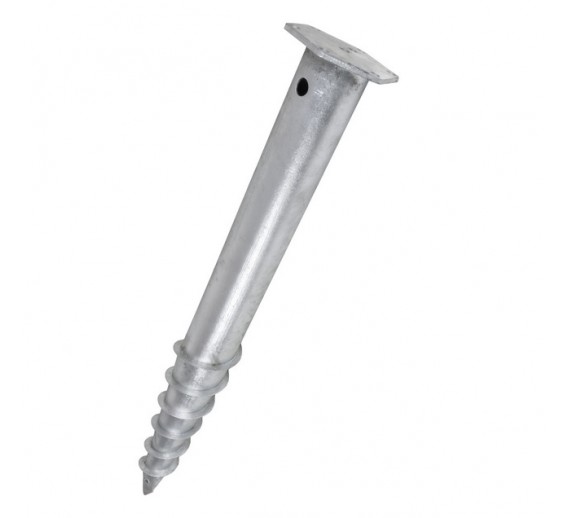 Tvirtinimo detalės. Metaliniai kampai, balkių atramos, gegnių sujungimai. Įsukami / įkalami poliai pamatams. Įsukamas polius HEX-120mm M16 76x1200x3 mm HDG 