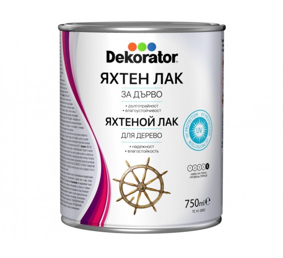 Dažai. Medienos apsaugos ir dekoravimo priemonės. Lakas. Jachtinis lakas DEKORATOR blizgus, 0.75 l 