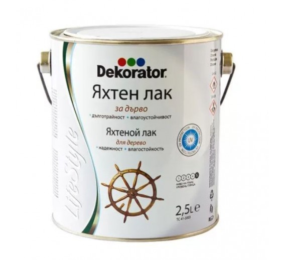Dažai. Medienos apsaugos ir dekoravimo priemonės. Lakas. Jachtinis lakas DEKORATOR blizgus, 2.5 l 