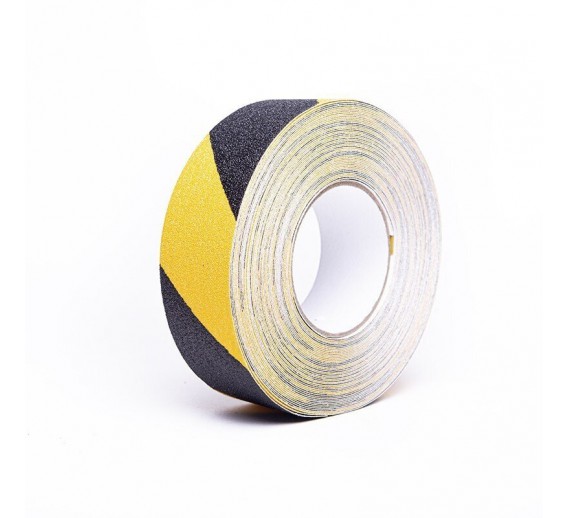 Darbo saugos prekės. Saugos ženklai, aptvėrimo juostos. Juosta SAFETY GRIP 50 mm x 18,3 m, juoda/geltona 