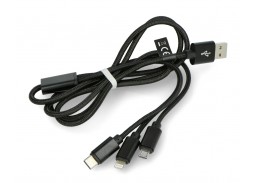 Elektros prekės. Laidai ir kabeliai. Jungiamieji HDMI ir USB kabeliai. Kabelis Micro/typ C/1PH 3 in1 Maxlife Nylon 
