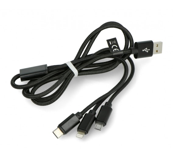 Elektros prekės. Laidai ir kabeliai. Jungiamieji HDMI ir USB kabeliai. Kabelis Micro/typ C/1PH 3 in1 Maxlife Nylon 