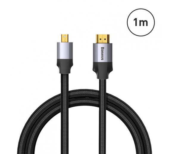 Elektros prekės. Laidai ir kabeliai. Jungiamieji HDMI ir USB kabeliai. Kabelis mini DP HDMI vienpusis, tamsiai pilkas, 1m 