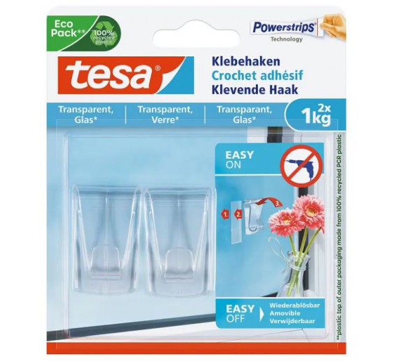 Vidaus apdailos prekės. Pakavimo, izoliacinės, lipnios juostos. Dvipusio lipnumo juostos. Kabliukai Tesa  Deco 2 vnt.x1 kg 