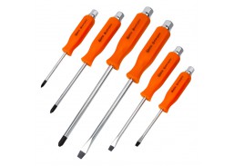 Darbo įrankiai. Mechaniniai įrankiai. Atsuktuvai, antgaliai. Atsuktuvai, atsuktuvų rinkiniai. Atsuktuvų rinkiniai. Kalamų atsuktuvų komplektas POLAX 51-063 