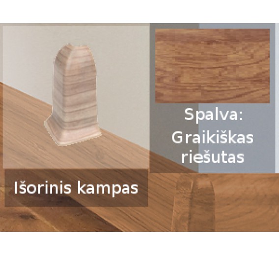 Vidaus apdailos prekės. Apdailos, sujungimo profiliai. Grindjuostės. Izzi grindjuostės, kampai, sujungimai. Kampas SMART FLEX / IZZI, išorinis Graikinis riešutas 2 vnt. 