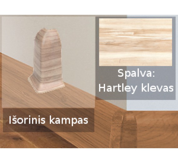 Vidaus apdailos prekės. Apdailos, sujungimo profiliai. Grindjuostės. Izzi grindjuostės, kampai, sujungimai. Kampas SMART FLEX / IZZI, išorinis Hartley klevas 2 vnt. 