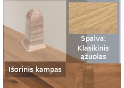 Vidaus apdailos prekės. Apdailos, sujungimo profiliai. Grindjuostės. Izzi grindjuostės, kampai, sujungimai. Kampas SMART FLEX / IZZI, išorinis klasikinis ąžuolas 2 vnt. 