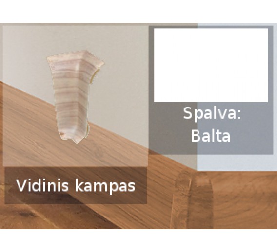 Vidaus apdailos prekės. Apdailos, sujungimo profiliai. Grindjuostės. Izzi grindjuostės, kampai, sujungimai. Kampas SMART FLEX / IZZI vidinis baltas 