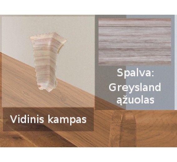 Vidaus apdailos prekės. Apdailos, sujungimo profiliai. Grindjuostės. Izzi grindjuostės, kampai, sujungimai. Kampas SMART FLEX / IZZI vidinis Greysland 2 vnt. 