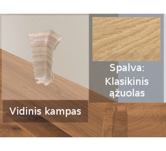 Vidaus apdailos prekės. Apdailos, sujungimo profiliai. Grindjuostės. Izzi grindjuostės, kampai, sujungimai. Kampas SMART FLEX / IZZI vidinis Klasikinis ąžuolas 2 vnt. 