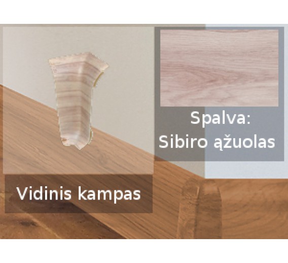 Vidaus apdailos prekės. Apdailos, sujungimo profiliai. Grindjuostės. Izzi grindjuostės, kampai, sujungimai. Kampas SMART FLEX / IZZI, vidinis Sibiro ąžuolas 2 vnt. 