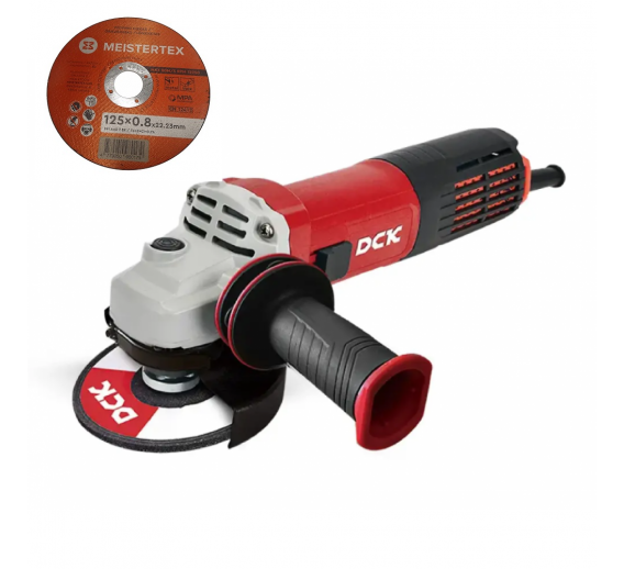 Darbo įrankiai. Elektriniai ir akumuliatoriniai įrankiai. Kampiniai šlifuokliai ir priedai. Kampinis šlifuoklis DCK 125mm 950W 26/8-KSM03-125S+Metalo pjovimo diskas MEISTERTEX 125x0,8x22,23 mm