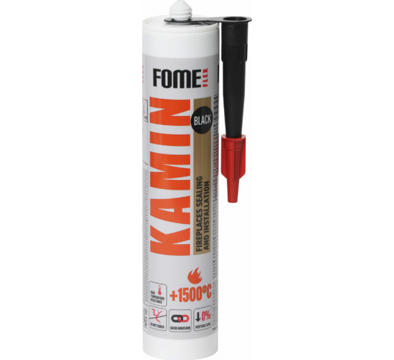 Vidaus apdailos prekės. Hermetikai, montavimo putos, sandarinimo juostos. Kiti hermetikai. Karščiui atsparus hermetikas FOME KAMIN, 280 ml 