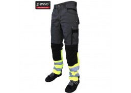 Darbo saugos prekės. Darbo drabužiai. Kelnės, bridžai. Kelnės Pesso stretch hi-vis, tamsiai pilka/geltona 46 d. 