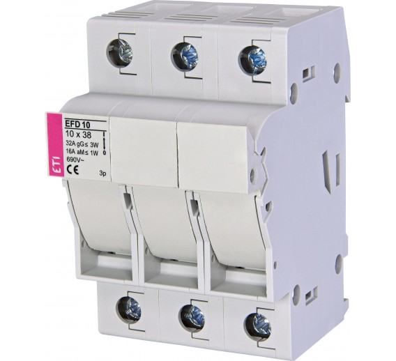 Elektros prekės. Moduliniai automatikos komponentai. Kirtikliai, šynos. Kirtiklis EFD 10 3P saugiklių 10x38 mm ETI 