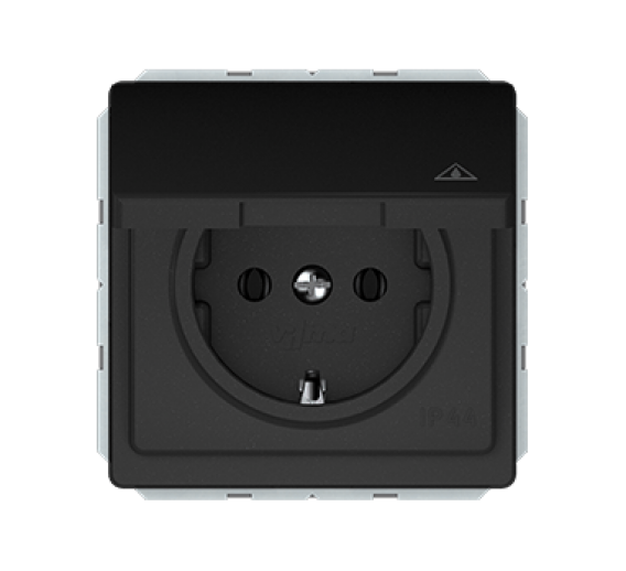 Elektros prekės. Instaliacija - kištukiniai lizdai, jungikliai ir kt.. Vilma jungikliai, kištukiniai lizdai. Vilma STANDARD ST150 juoda matinė spalva. Kištukinis lizdas IP44 su įžeminimu be rėmelio ST150 juoda 