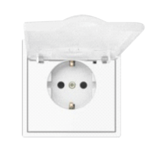 Elektros prekės. Instaliacija - kištukiniai lizdai, jungikliai ir kt.. BORA jungikliai, kištukiniai lizdai. Kištukinis lizdas su dangteliu BORA IP44 baltas 