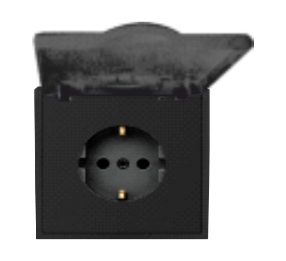 Elektros prekės. Instaliacija - kištukiniai lizdai, jungikliai ir kt.. BORA jungikliai, kištukiniai lizdai. Kištukinis lizdas su dangteliu BORA IP44 juodas 