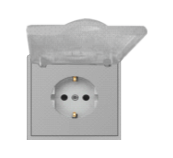 Elektros prekės. Instaliacija - kištukiniai lizdai, jungikliai ir kt.. BORA jungikliai, kištukiniai lizdai. Kištukinis lizdas su dangteliu BORA IP44 pilkas 