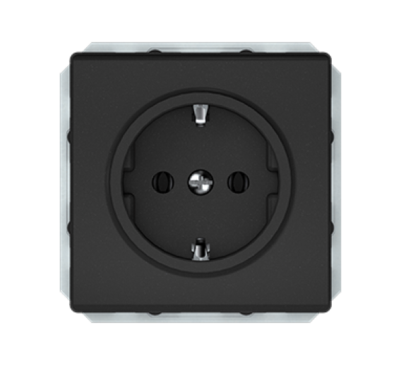 Elektros prekės. Instaliacija - kištukiniai lizdai, jungikliai ir kt.. Vilma jungikliai, kištukiniai lizdai. Vilma STANDARD ST150 juoda matinė spalva. Kištukinis lizdas su įžeminimu be rėmelio ST150 juoda matinė 