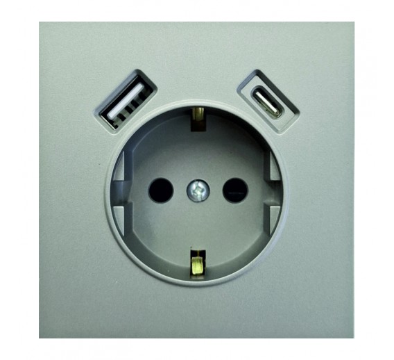 Elektros prekės. Instaliacija - kištukiniai lizdai, jungikliai ir kt.. BORA jungikliai, kištukiniai lizdai. Kištukinis lizdas +USB +C BORA pilkas 