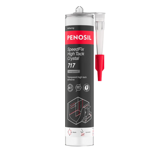 Vidaus apdailos prekės. Hermetikai, montavimo putos, sandarinimo juostos. Silikoniniai hermetikai. Klijai Crystal High Tack 717 Penosil bespalviai 290ml 