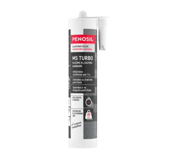 Dažai. Glaistas, gruntas, klijai, skiedikliai. Klijai. Klijai PENOSIL MS TURBO elastingi momentinio sukibimo 290 ml 