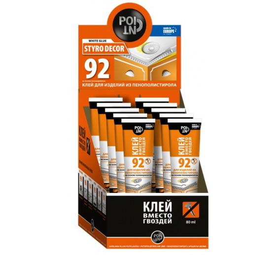 Dažai. Glaistas, gruntas, klijai, skiedikliai. Klijai. Klijai POINT 92 putų polistirolui, 80 ml 