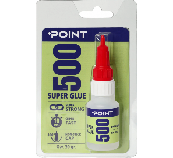 Dažai. Glaistas, gruntas, klijai, skiedikliai. Klijai. Klijai sekundiniai POINT 500 super glue skaidrūs 30g