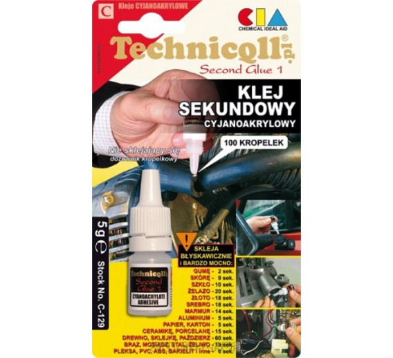 Dažai. Glaistas, gruntas, klijai, skiedikliai. Klijai. Klijai sekundiniai TECHNICQLL 129/M30 5 g. 
