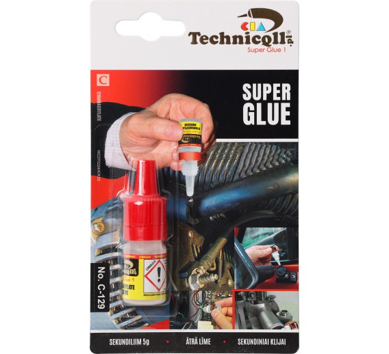 Dažai. Glaistas, gruntas, klijai, skiedikliai. Klijai. Klijai sekundiniai TECHNICQLL 129/M30 5 g.