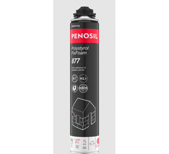 Vidaus apdailos prekės. Hermetikai, montavimo putos, sandarinimo juostos. Sandarinimo, montavimo putos. Klijavimo putos Penosil 877 Polystyrol, 750 ml 