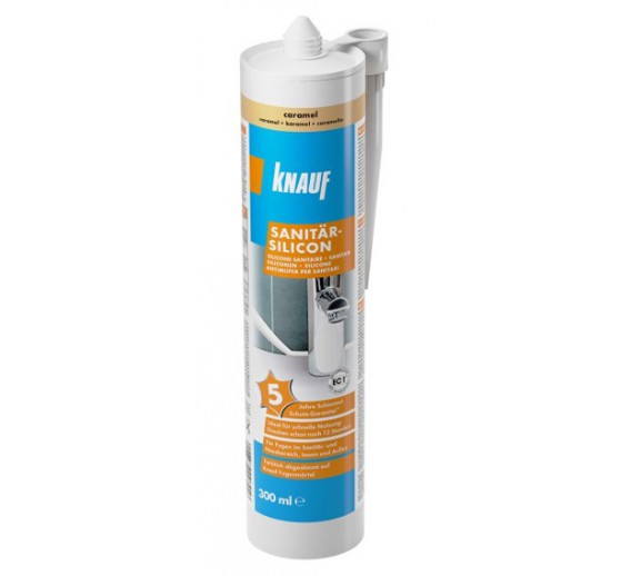 Vidaus apdailos prekės. Hermetikai, montavimo putos, sandarinimo juostos. Silikoniniai hermetikai. Knauf Caramel sanitarinis silikonas 300 ml 